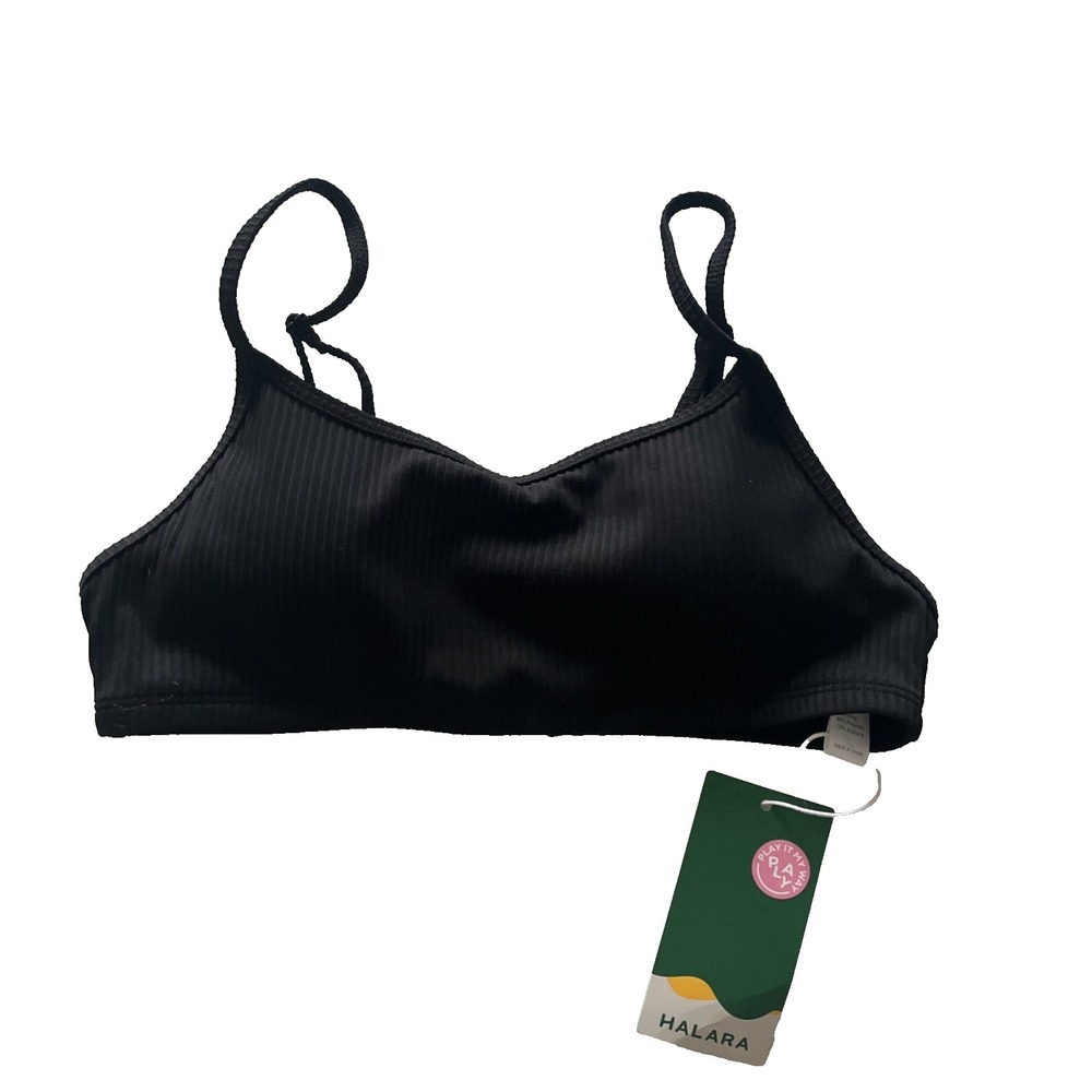 NWT Halara Women's Size S Black Ribbed Bikini Top Swim Wireless Adjustable Strap